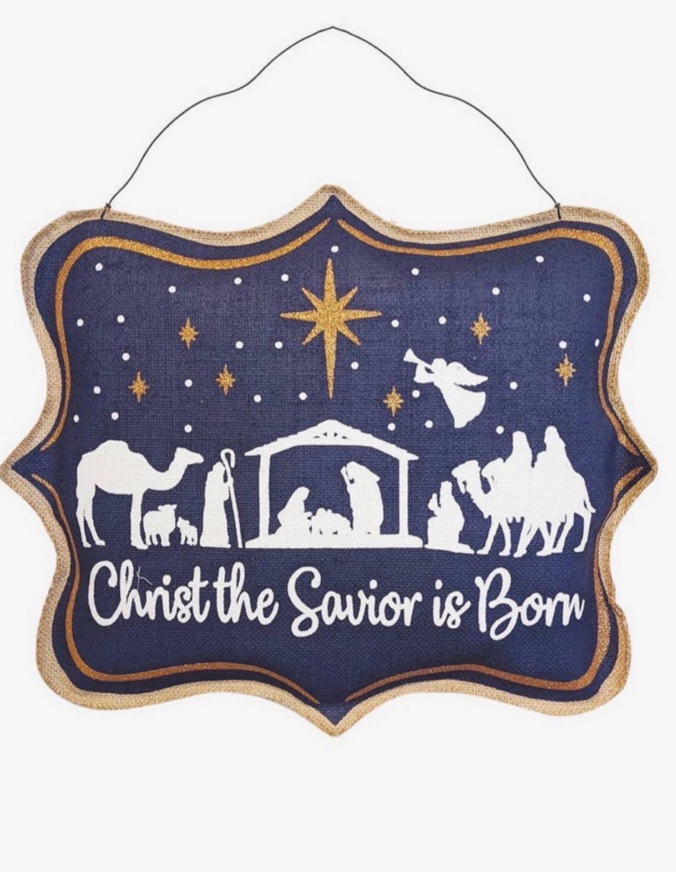 Christmas Nativity Scene Burlap Puffy Wall Hanging Rustic Door Decor 21"x17"